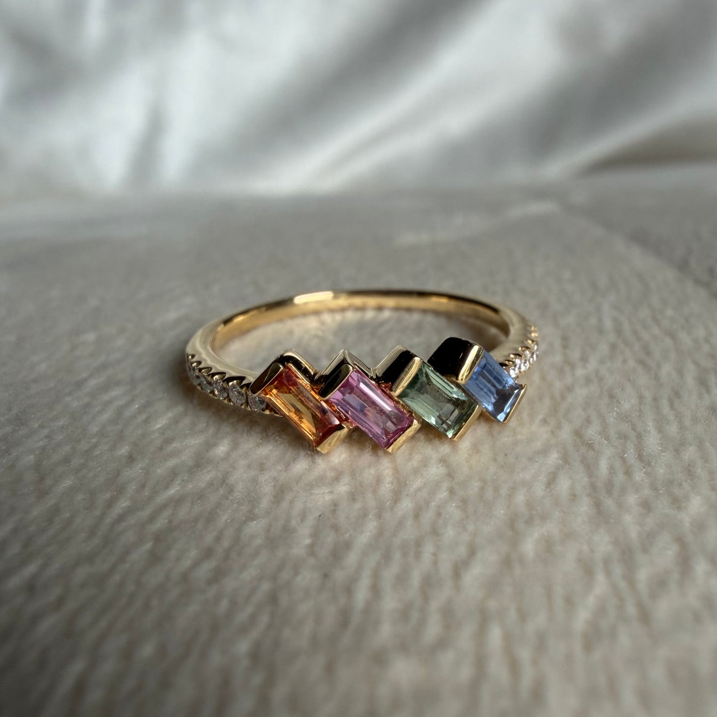 Multi-Colored Sapphire Baguette and Diamond Ring