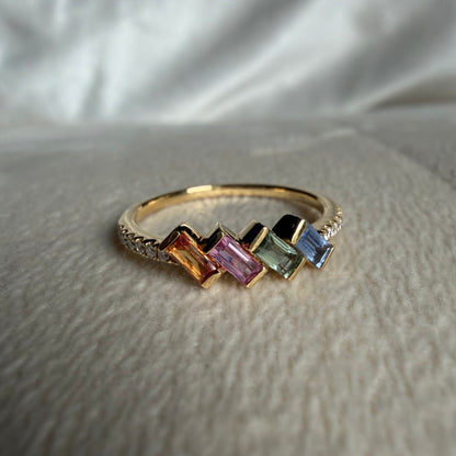 Multi-Colored Sapphire Baguette and Diamond Ring