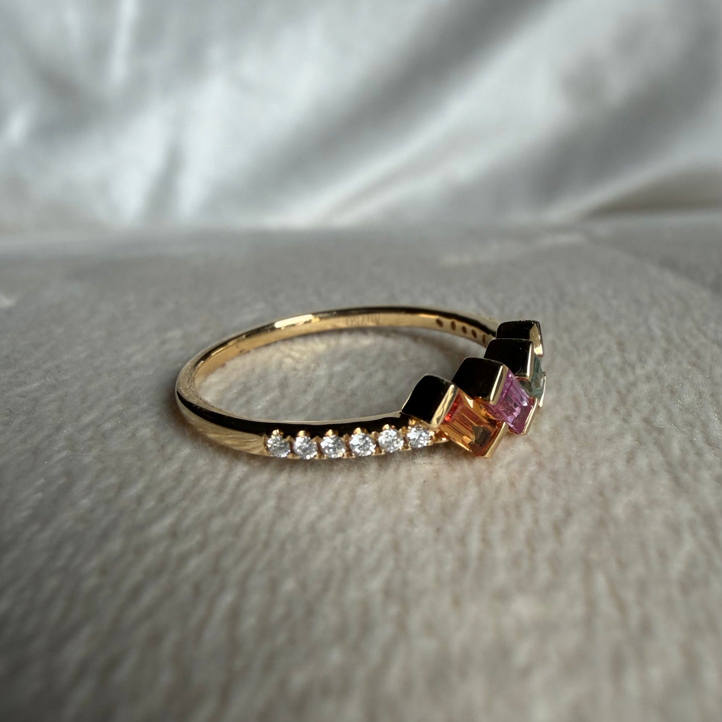 Multi-Colored Sapphire Baguette and Diamond Ring