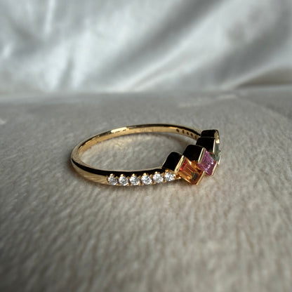 Multi-Colored Sapphire Baguette and Diamond Ring