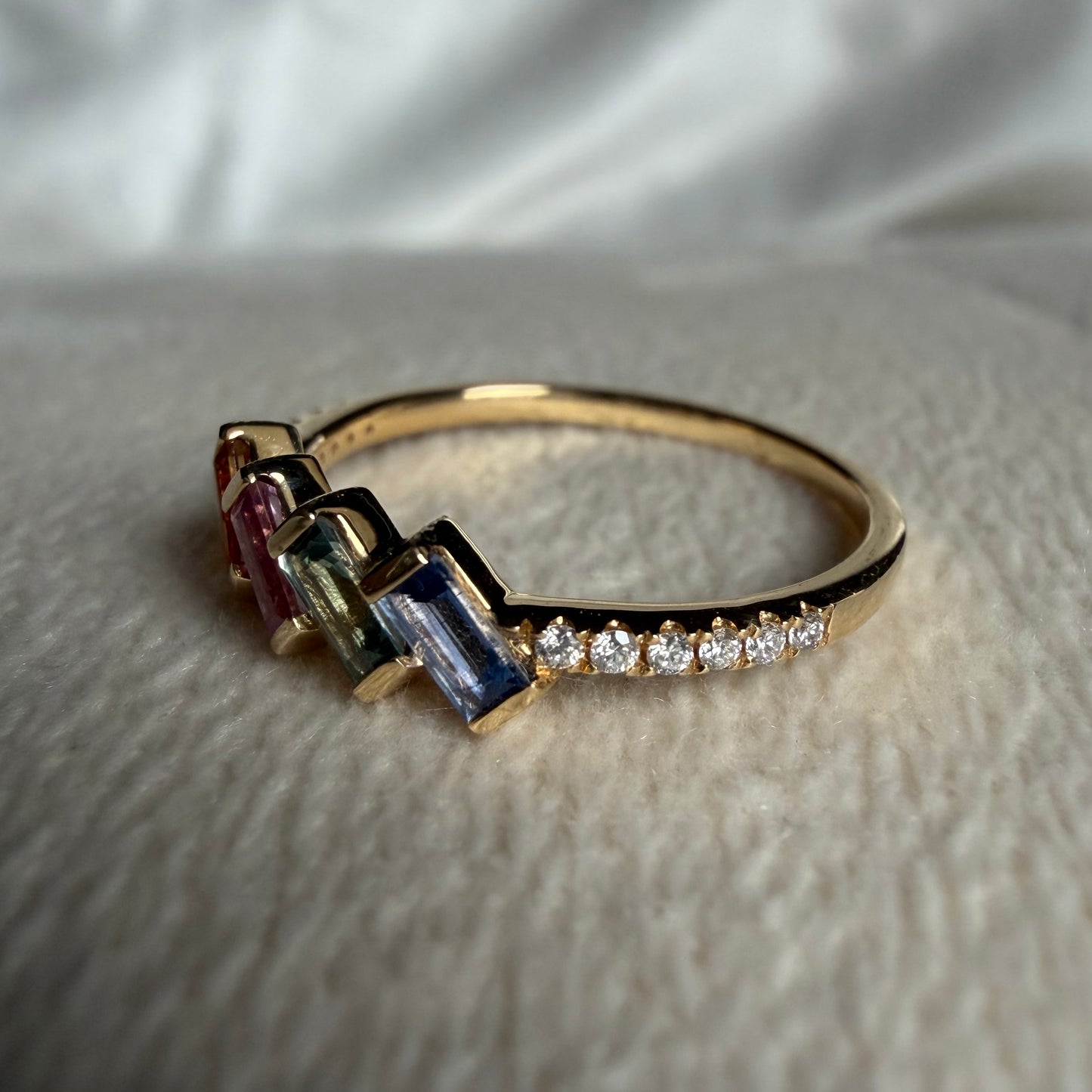 Multi-Colored Sapphire Baguette and Diamond Ring