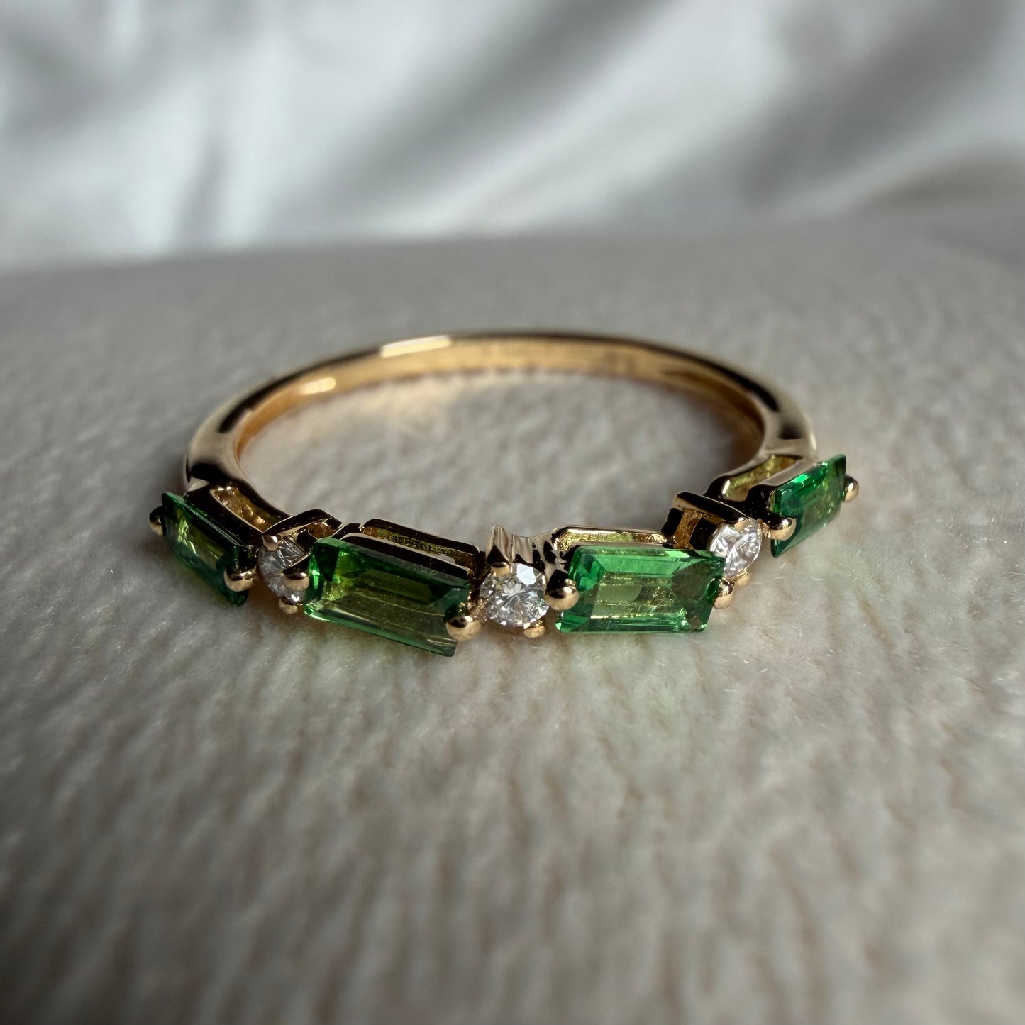 Tsavorite Baguette and Diamond Ring