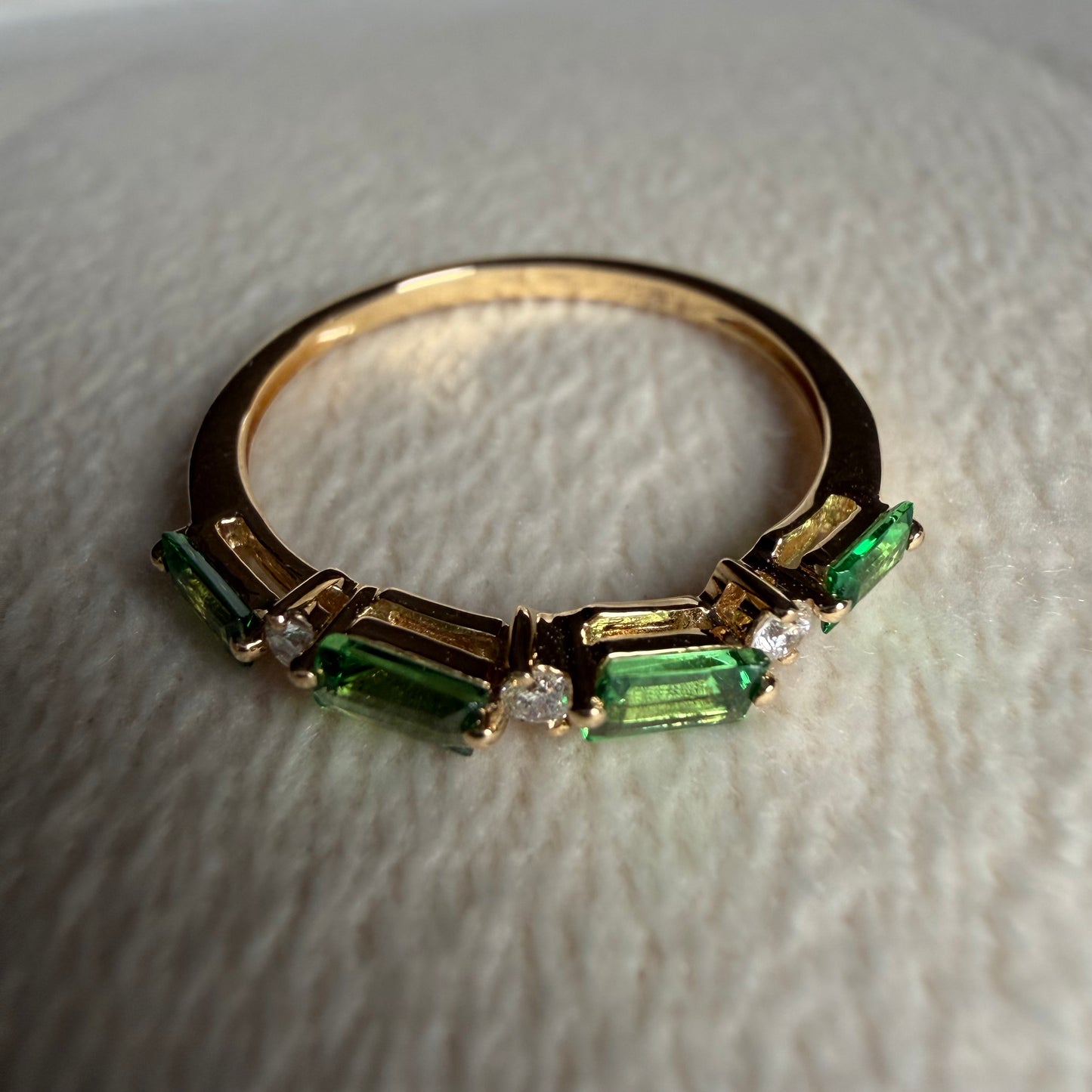 Tsavorite Baguette and Diamond Ring