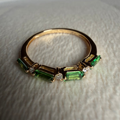 Tsavorite Baguette and Diamond Ring