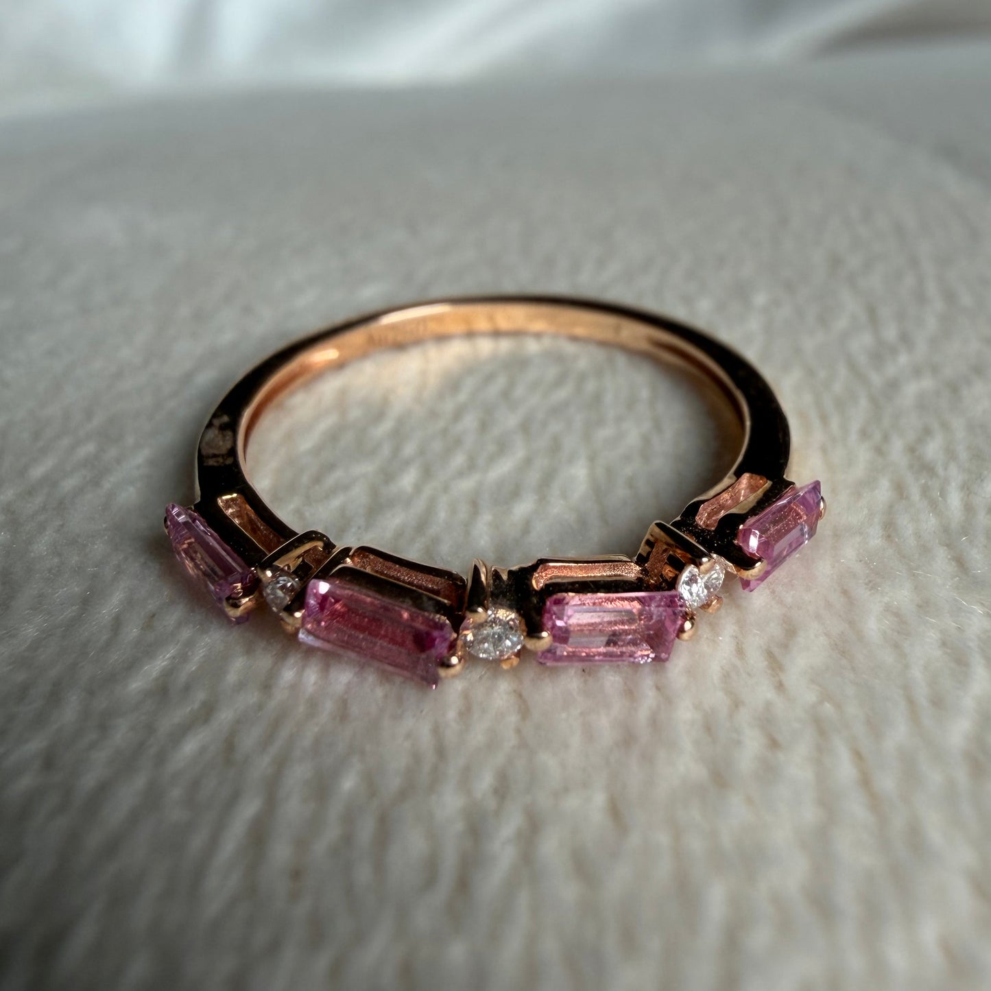 Pink Sapphire Baguette and Diamond Ring