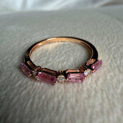 Pink Sapphire Baguette and Diamond Ring