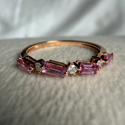 Pink Sapphire Baguette and Diamond Ring