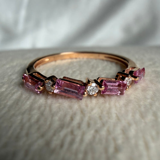 Pink Sapphire Baguette and Diamond Ring