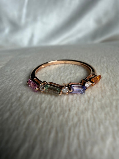 Multi-Gemstone Baguette and Diamond Ring
