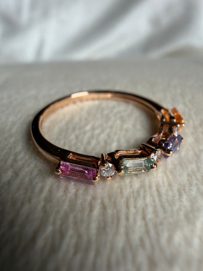 Multi-Gemstone Baguette and Diamond Ring