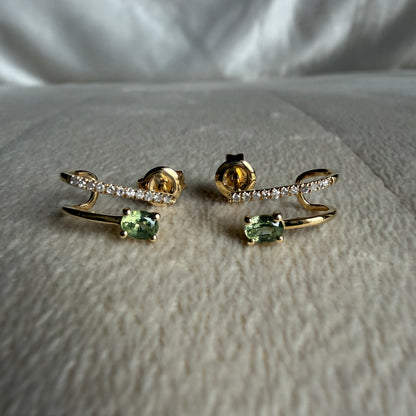 Oval Green Sapphire and Diamond Huggie Earrings