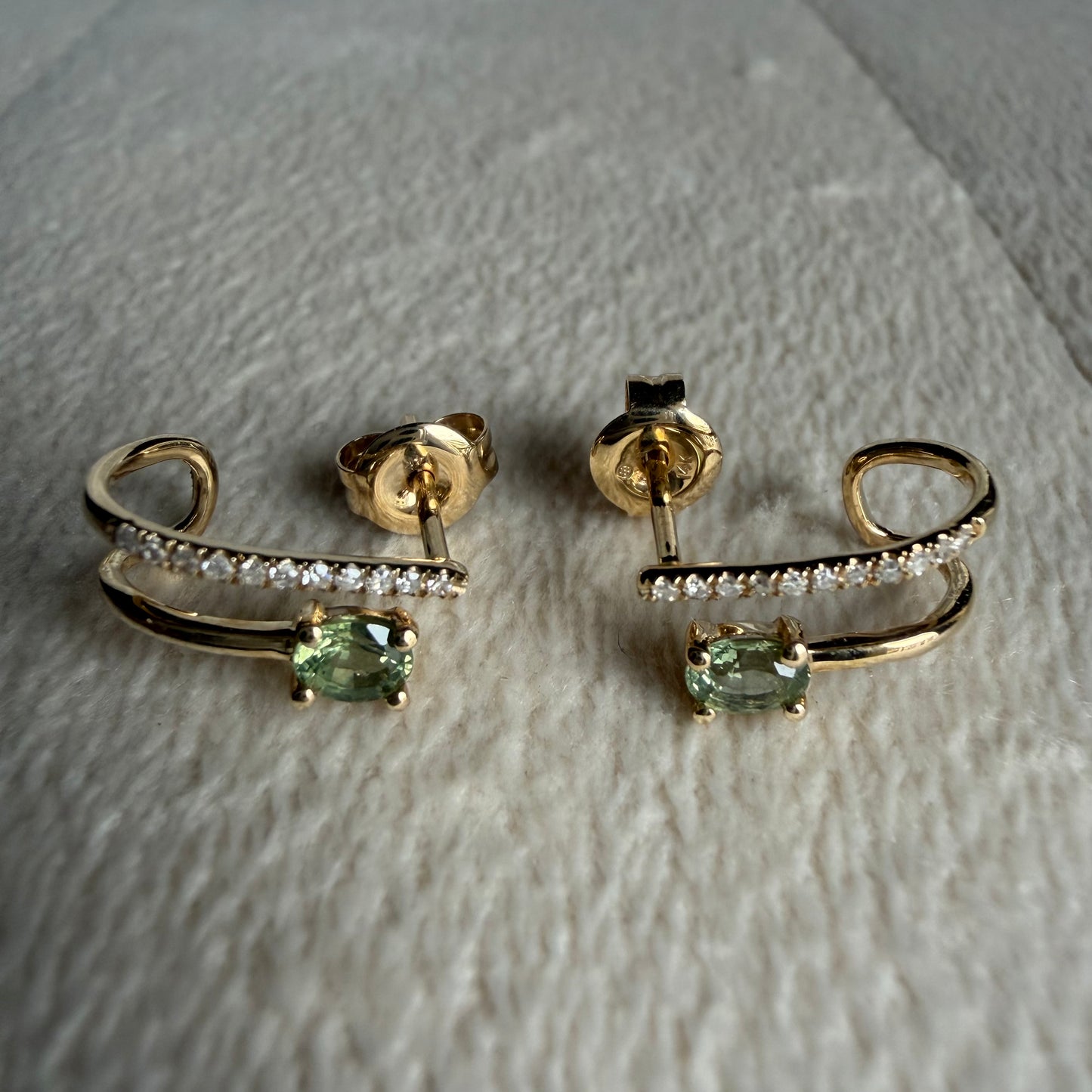 Oval Green Sapphire and Diamond Huggie Earrings