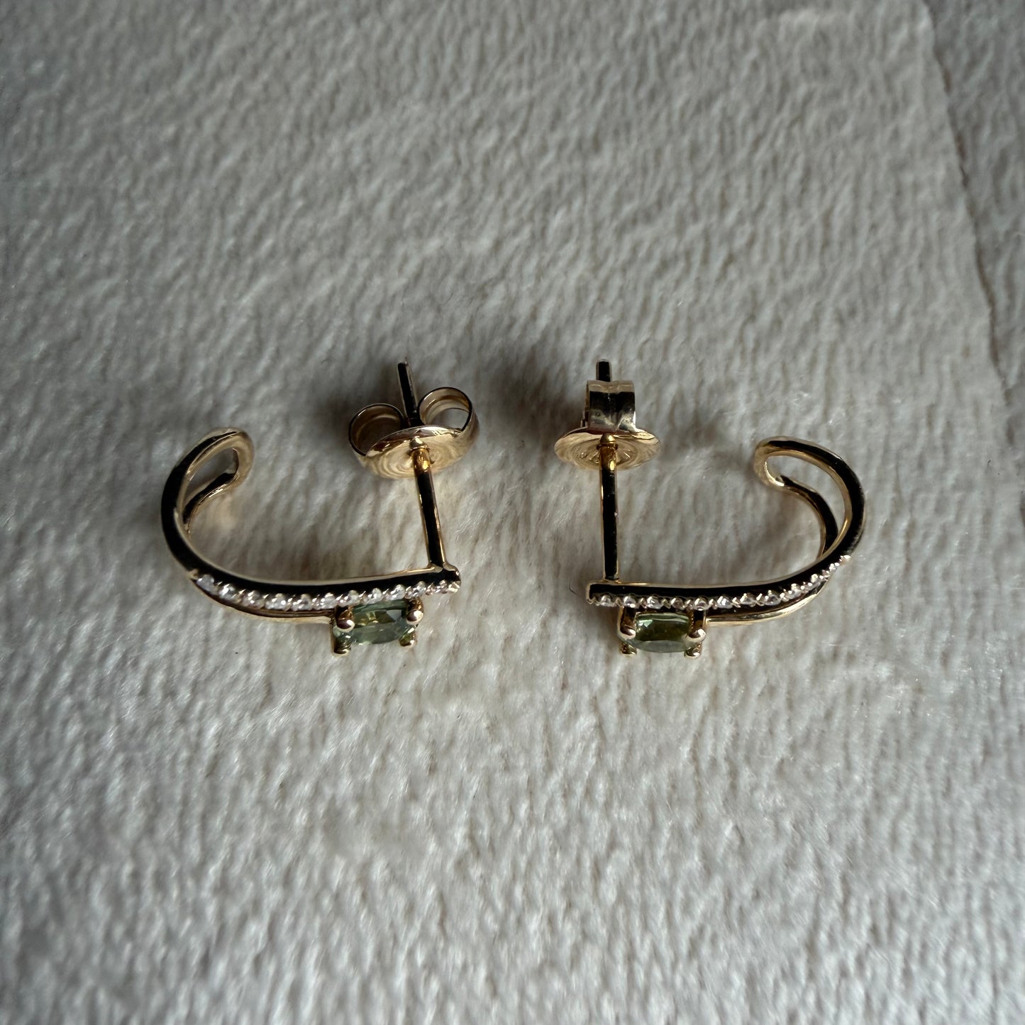 Oval Green Sapphire and Diamond Huggie Earrings