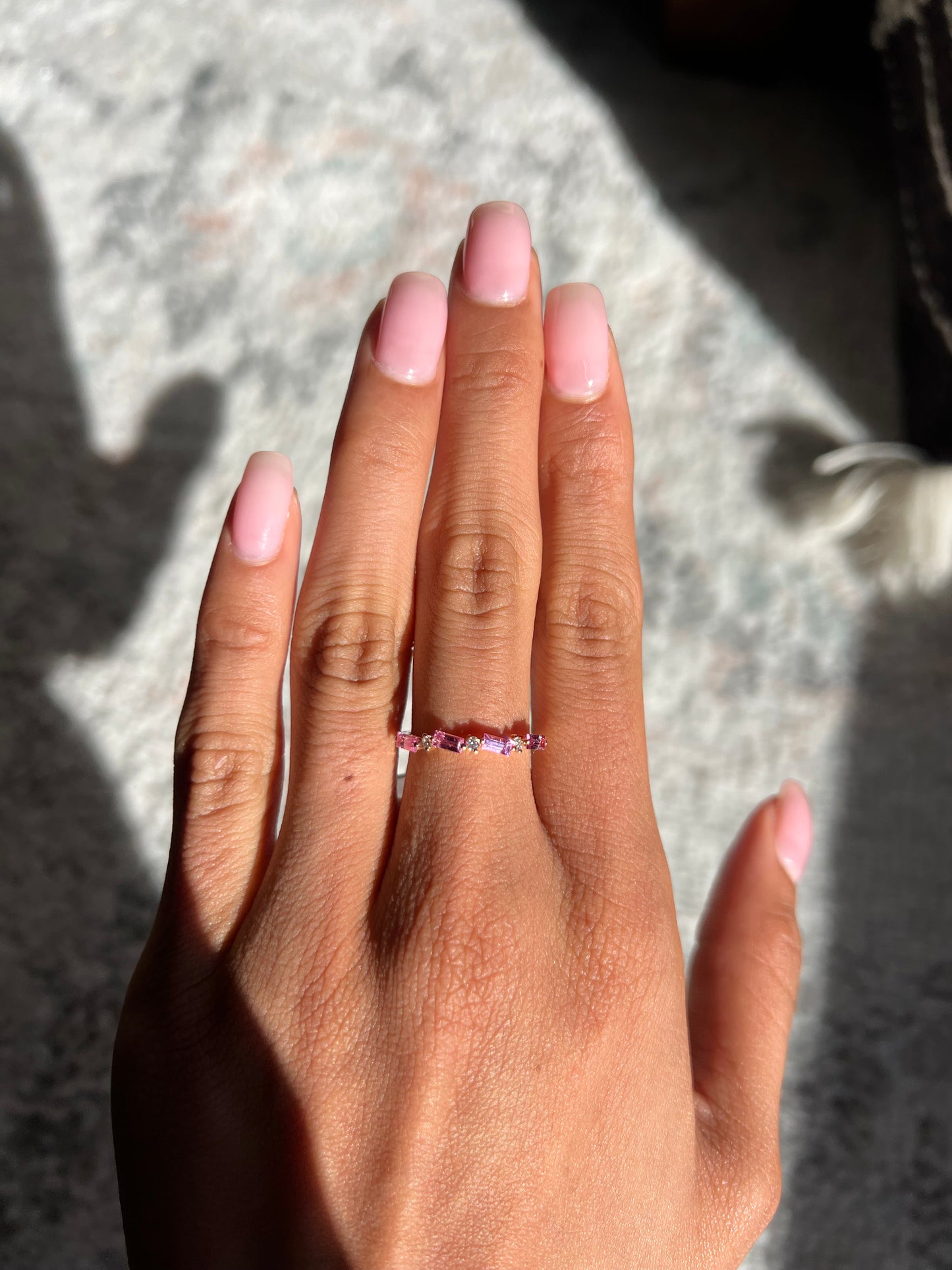 Pink Sapphire Baguette and Diamond Ring