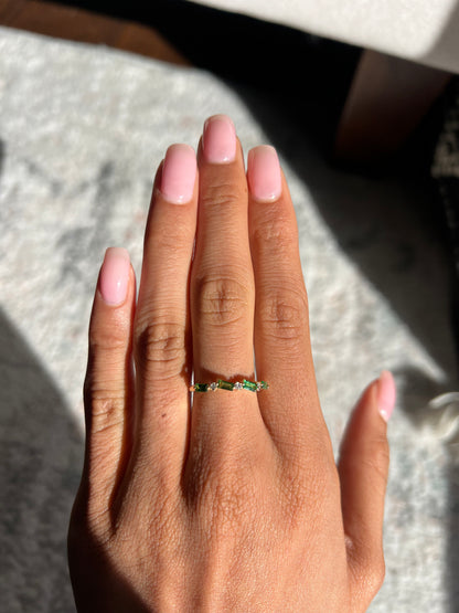 Tsavorite Baguette and Diamond Ring