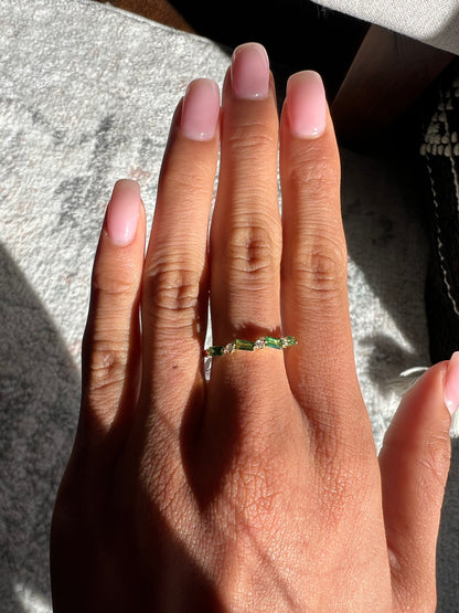 Tsavorite Baguette and Diamond Ring
