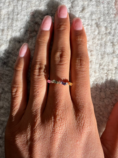 Multi-Gemstone Baguette and Diamond Ring