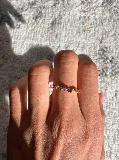 Multi-Gemstone Baguette and Diamond Ring