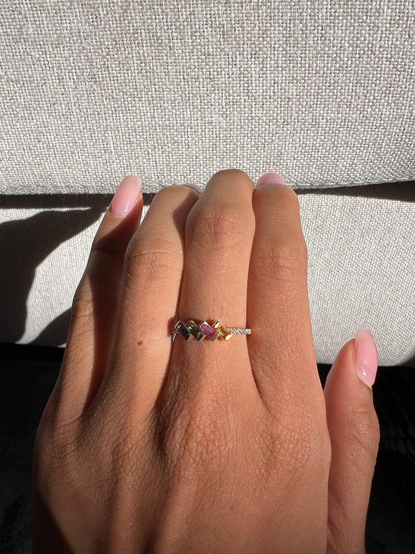Multi-Colored Sapphire Baguette and Diamond Ring