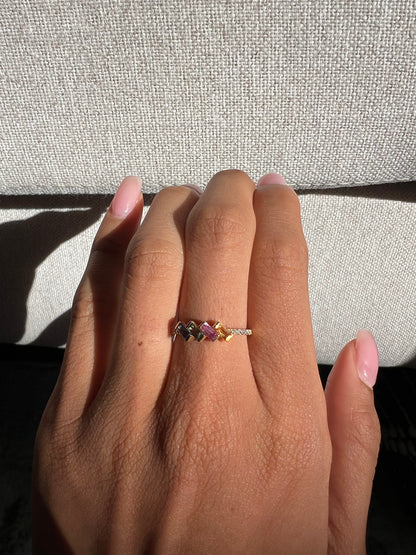 Multi-Colored Sapphire Baguette and Diamond Ring