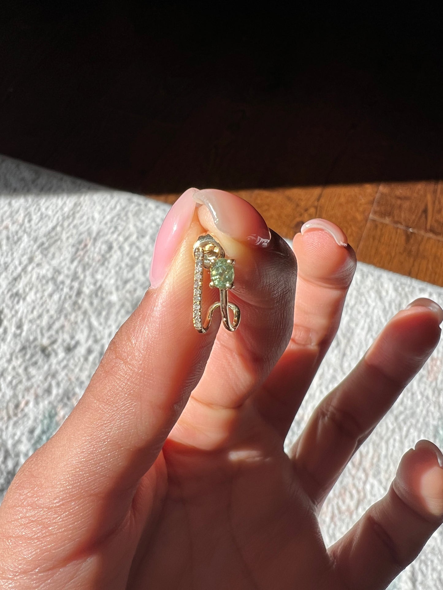 Oval Green Sapphire and Diamond Huggie Earrings