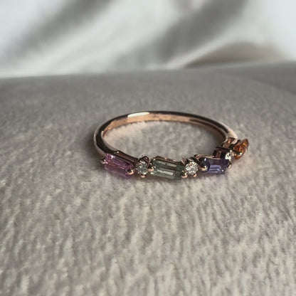 Multi-Gemstone Baguette and Diamond Ring
