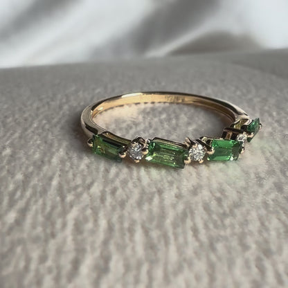 Tsavorite Baguette and Diamond Ring