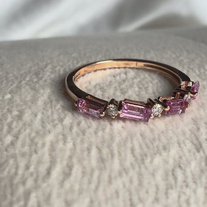 Pink Sapphire Baguette and Diamond Ring